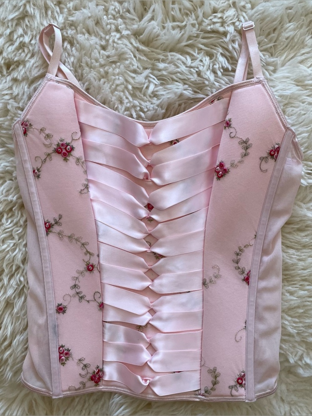 Rampage Pink Floral embroidered corset